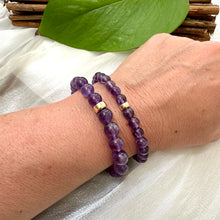 Charger l'image dans la galerie, Amethyst Bracelet pair worn on woman’s wrist – natural lifestyle shot