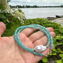Load image into Gallery viewer, Amazonite baroque pearl necklace featuring vibrant blue amazonite and baroque pearl