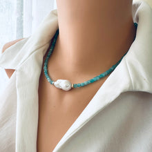 Load image into Gallery viewer, Amazonite baroque pearl necklace minimalist design with gold filled details