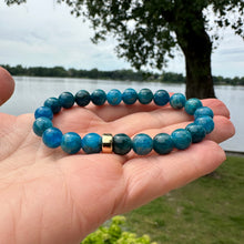 Load image into Gallery viewer, Blue Apatite Bracelet product close-up – 6mm beaded stretch design