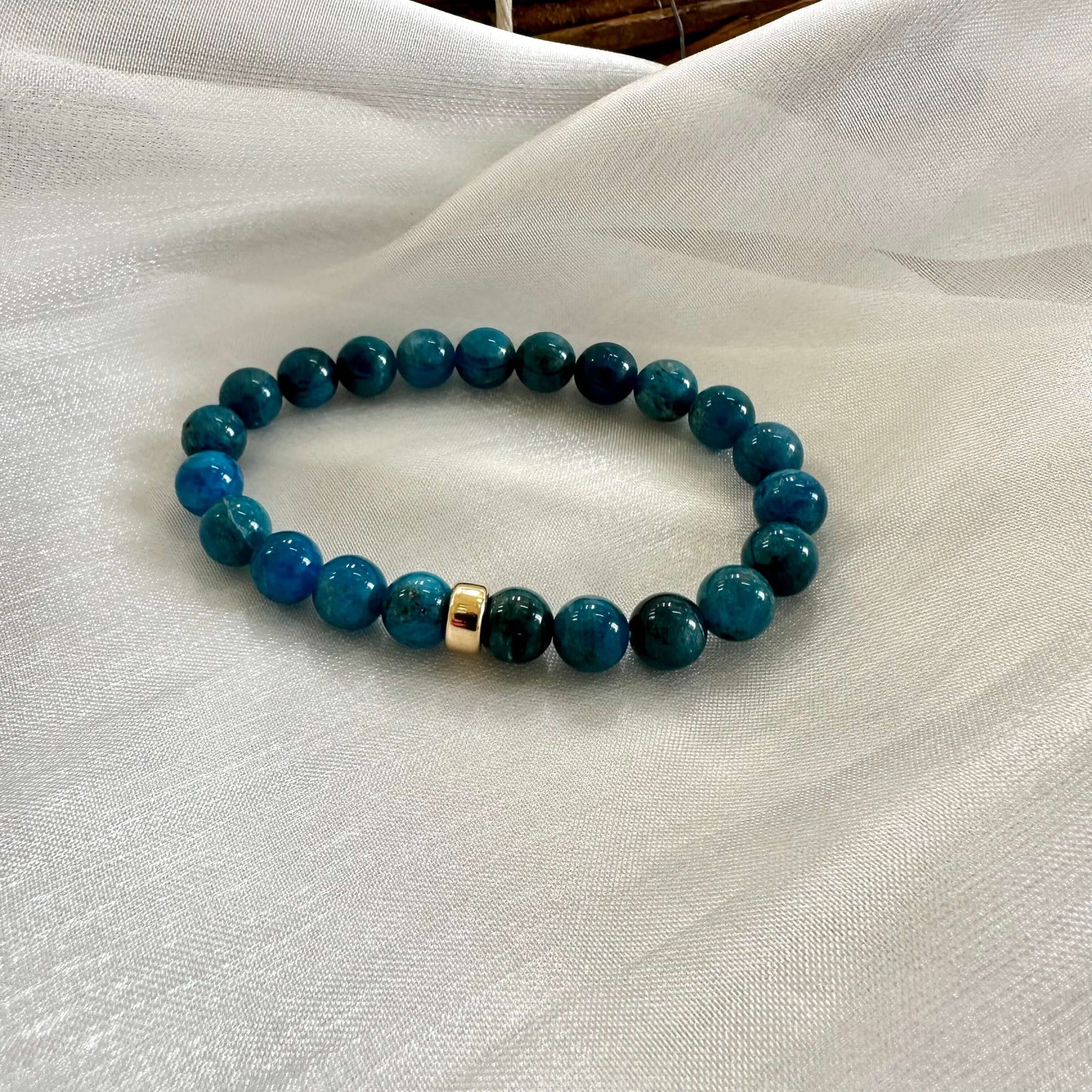 Blue Apatite Bracelet detailed close-up – vibrant neon blue beads