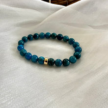 Load image into Gallery viewer, Blue Apatite Bracelet detailed close-up – vibrant neon blue beads