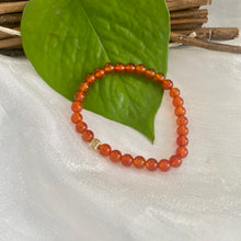 Load image into Gallery viewer, Orange Carnelian Bracelet on white cloth – bead and pearl detail shot