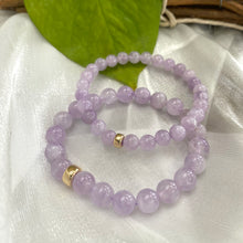 Load image into Gallery viewer, Lavender Amethyst Bracelet displayed as two bracelets on white cloth – product detail
