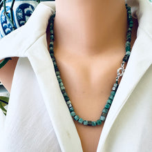 Charger l'image dans la galerie, Emerald Pyrite Candy Necklace displayed on mannequin, featuring vibrant emerald cube-cut gemstones and pyrite accents.