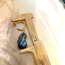 Charger l'image dans la galerie, Baroque pearl hoop earrings measured by ruler for size on white background