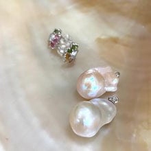 Charger l'image dans la galerie, Convertible tourmaline pearl earrings shown with separate flower studs and removable baroque drops