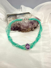 Charger l'image dans la galerie, Amethyst Amazonite Choker Necklace – 8-Strand Twisted Gemstone Collar with vibrant amazonite beads.
