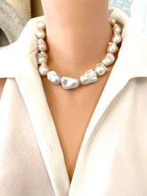 Charger l'image dans la galerie, Baroque Pearl Chunky Necklace showcasing handcrafted design with unique white freshwater baroque pearls on a soft grey silk thread.