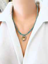 Charger l'image dans la galerie, Blue Amazonite Citrine Pendant Necklace featuring a yellow citrine pendant on a double strand design.