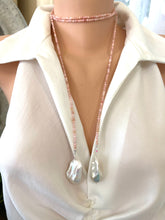 Charger l'image dans la galerie, Pink Opal Baroque Pearl Necklace featuring faceted pink opal beads and large baroque pearls in a lariat design.