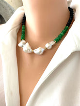 Charger l'image dans la galerie, Short Green Jade & Black Tourmaline Pearl Necklace featuring vibrant jade, black tourmaline, and luminous pearls.
