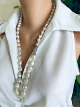 Load image into Gallery viewer, White Edison Baroque Pearl Y Necklace, 9–12mm Hand Knotted, 29", Rhodium Silver Clasp
