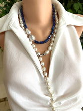 Load image into Gallery viewer, White Edison Baroque Pearl Y Necklace, 9–12mm Hand Knotted, 29", Rhodium Silver Clasp