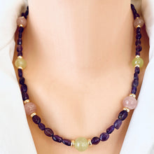 Charger l'image dans la galerie, Purple Amethyst beads with rose quartz and green jade