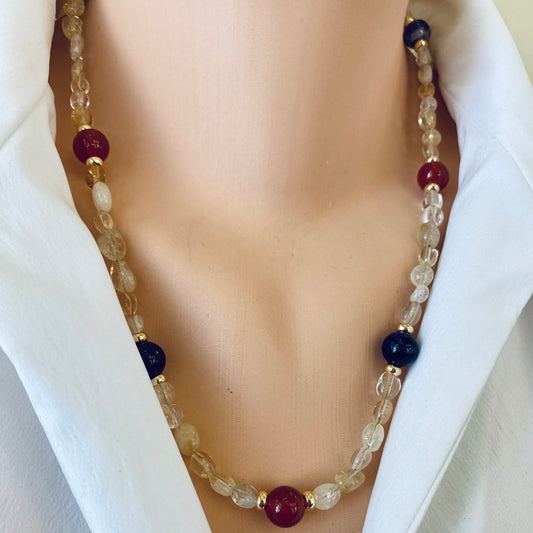 Citrine bonbons necklace worn on neck, gold plated gemstone necklace handmade in Canada