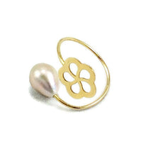 Charger l'image dans la galerie, 18K minimalist flower pearl ring - Solid gold fine jewelry with a pink freshwater pearl and flower design