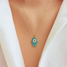 Load image into Gallery viewer, Solid Gold 18K Blue Enamel Hamsa Charm