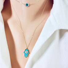 Load image into Gallery viewer, Solid Gold 18K Blue Enamel Hamsa Charm
