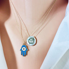 Load image into Gallery viewer, Solid Gold 18K Chain & Blue Enamel Evil Eye Hamsa