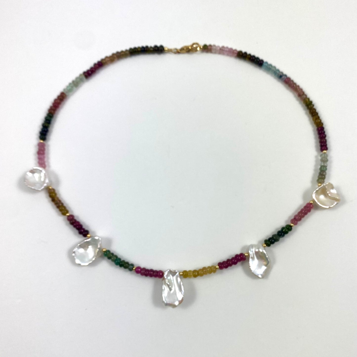 Multi Tourmaline and Keshi Pearl Necklace | Handcrafted Elegance