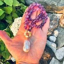 Load image into Gallery viewer, Amethyst Toggle Necklace with Baroque Pearl Pendant

