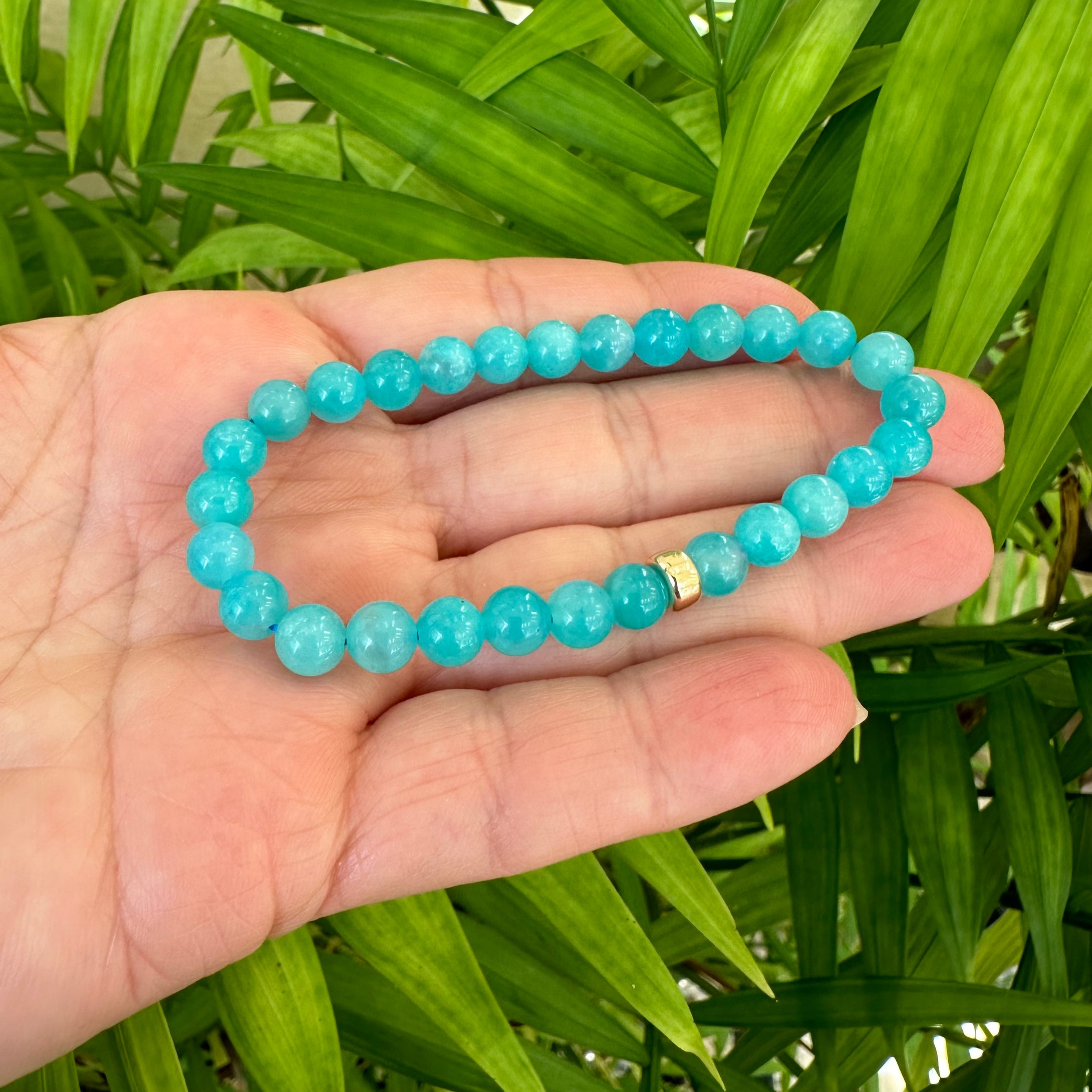 Bracelet extensible en amazonite bleue 6 ou 8 mm, 14 carats GF, 18 cm