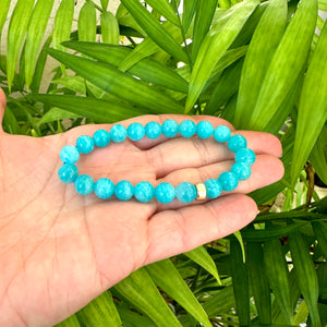 Bracelet extensible en amazonite bleue 6 ou 8 mm, 14 carats GF, 18 cm