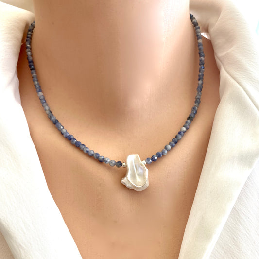 Sodalite pearl necklace handmade in Canada