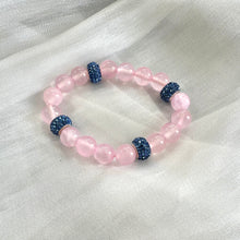 Load image into Gallery viewer, Pink jade bracelet – Handmade stretch bracelet with shimmering rhinestone accents and pink jade beads.
