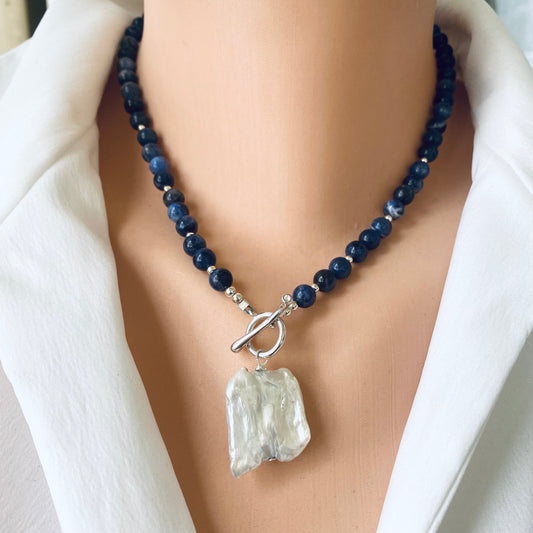 Sodalite pearl necklace handmade in Canada