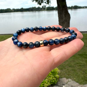 Bracelet extensible en kyanite bleu denim de 6 ou 8 mm, 14 carats GF, 18 cm