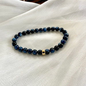 Bracelet extensible en kyanite bleu denim de 6 ou 8 mm, 14 carats GF, 18 cm