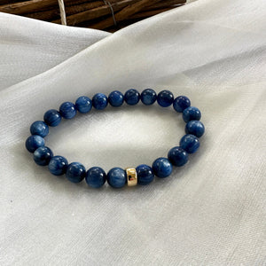 Bracelet extensible en kyanite bleu denim de 6 ou 8 mm, 14 carats GF, 18 cm