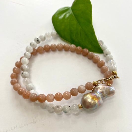 Sunstone, Moonstone & Lavender Baroque Pearl Necklace