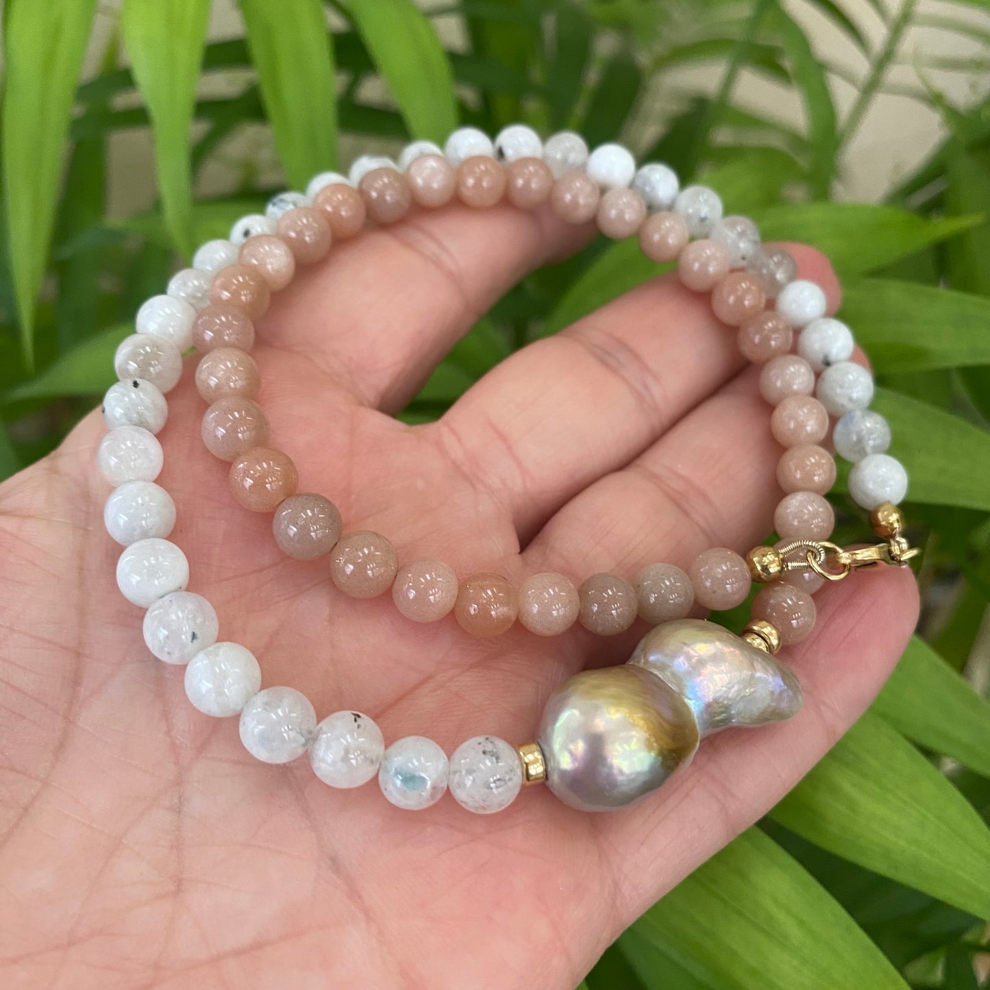 Sunstone, Moonstone & Lavender Baroque Pearl Necklace