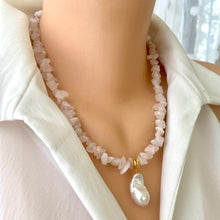 Load image into Gallery viewer, Rose Quartz Baroque Pearl Necklace | Gemstone Pendant Design showcasing smooth rose quartz beads and a baroque pearl pendant.
