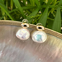 Charger l&#39;image dans la galerie, Nugget pearl stud earrings in gold vermeil on white pearl shell background
