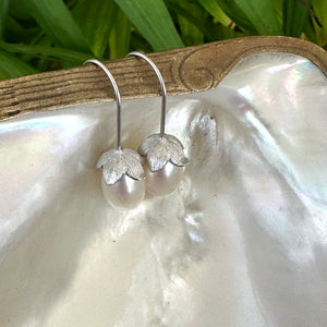 Boucles d'oreilles tulipes en perles de riz blanches d'eau douce, GV ou argent