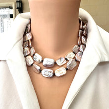 Charger l&#39;image dans la galerie, Statement Purple Pink Rectangle Pearls Necklace &amp; Iolite
