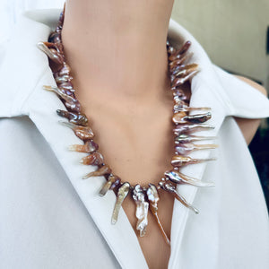 Spectacular Purplish Pink Biwa Pearls Necklace