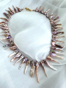 Spectacular Purplish Pink Biwa Pearls Necklace