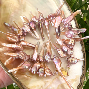 Spectacular Purplish Pink Biwa Pearls Necklace