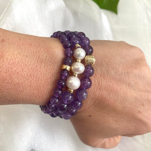 Bracelet en améthyste de 6 ou 8 mm, 14 carats GF, 7 pouces