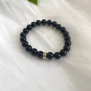 Bracelet en tourmaline noire de 8 mm, 14 carats, 18 cm