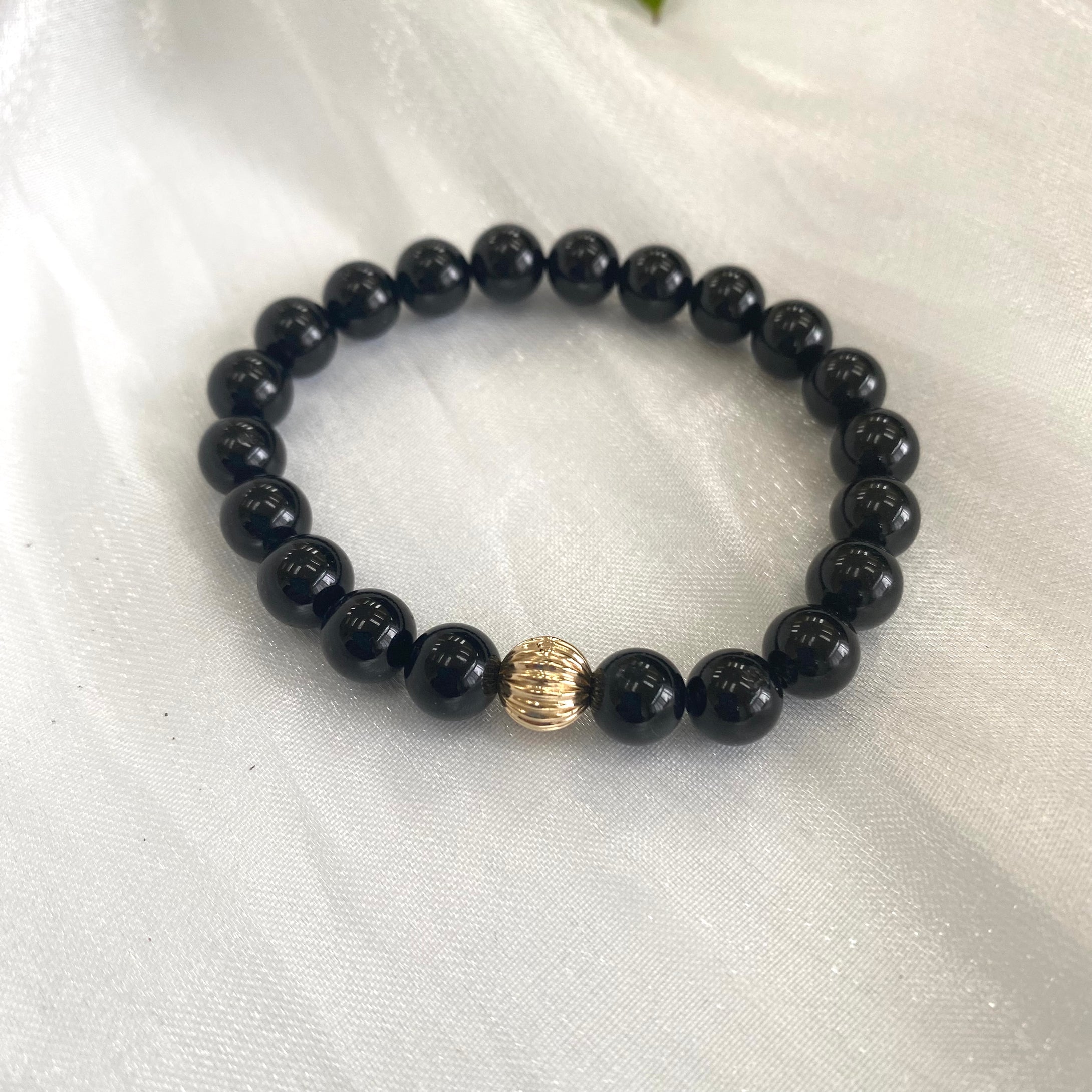 Bracelet en tourmaline noire de 8 mm, 14 carats, 18 cm