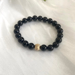 Bracelet en tourmaline noire de 8 mm, 14 carats, 18 cm