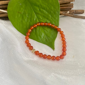 Bracelet extensible en cornaline orange avec perles de 6 ou 8 mm, 14 carats GF, 18 cm