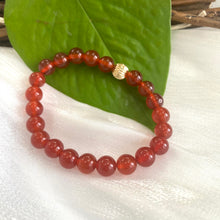 Charger l&#39;image dans la galerie, Bracelet extensible en cornaline orange avec perles de 6 ou 8 mm, 14 carats GF, 18 cm
