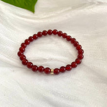 Load image into Gallery viewer, Red Agate Bracelet – 6mm beads in 14K Gold Filled, highlighting vivid red-orange tones on elegant design.
